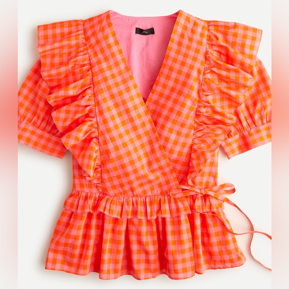 J.Crew Ruffle wrap top in gingham